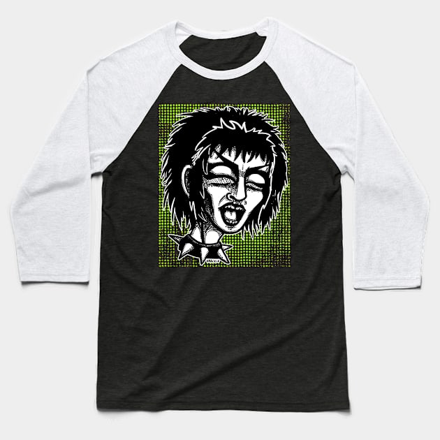 Punk Halftones (Green Version) Baseball T-Shirt by Jan Grackle